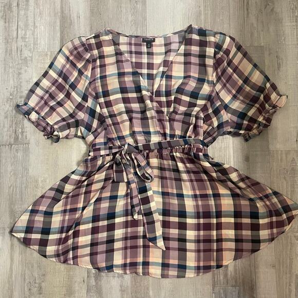 Torrid Georgette Surplice Puff Sleeve Blouse purple plaid Size 2 (2XL, 18-20) - Picture 12 of 13